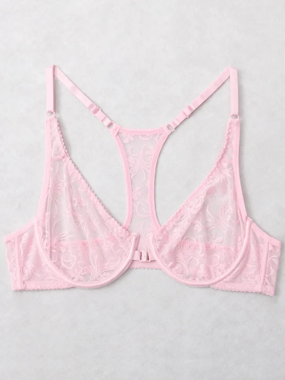 Front-Closure Lace Underwire Bra — Unpadded Floral Lace, Plus Sizes
