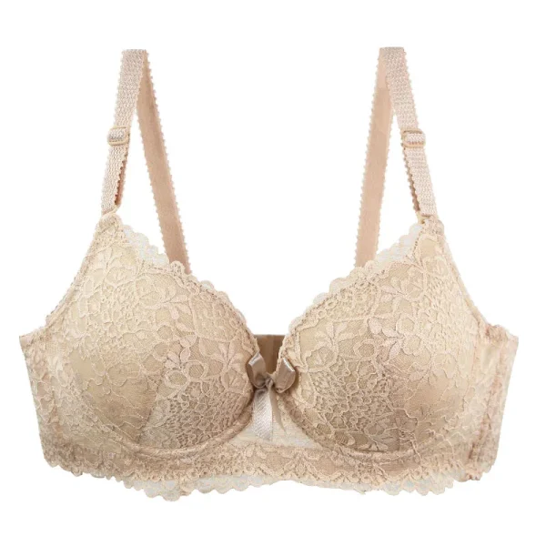 Floral Lace Push-Up Bra — Padded Underwire, Bow Detail